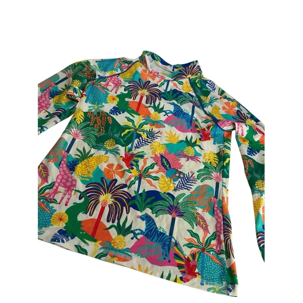 Mini Boden Girls Rash Guard Jungle All Over Print UPF 50 +